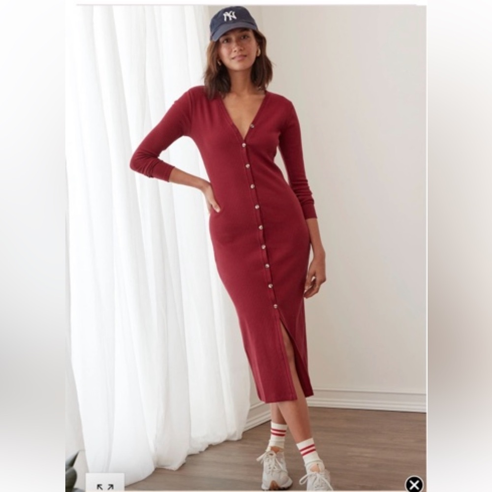NWT Anthropologie Grey State Mila Ribbed Midi Dress Raspberry